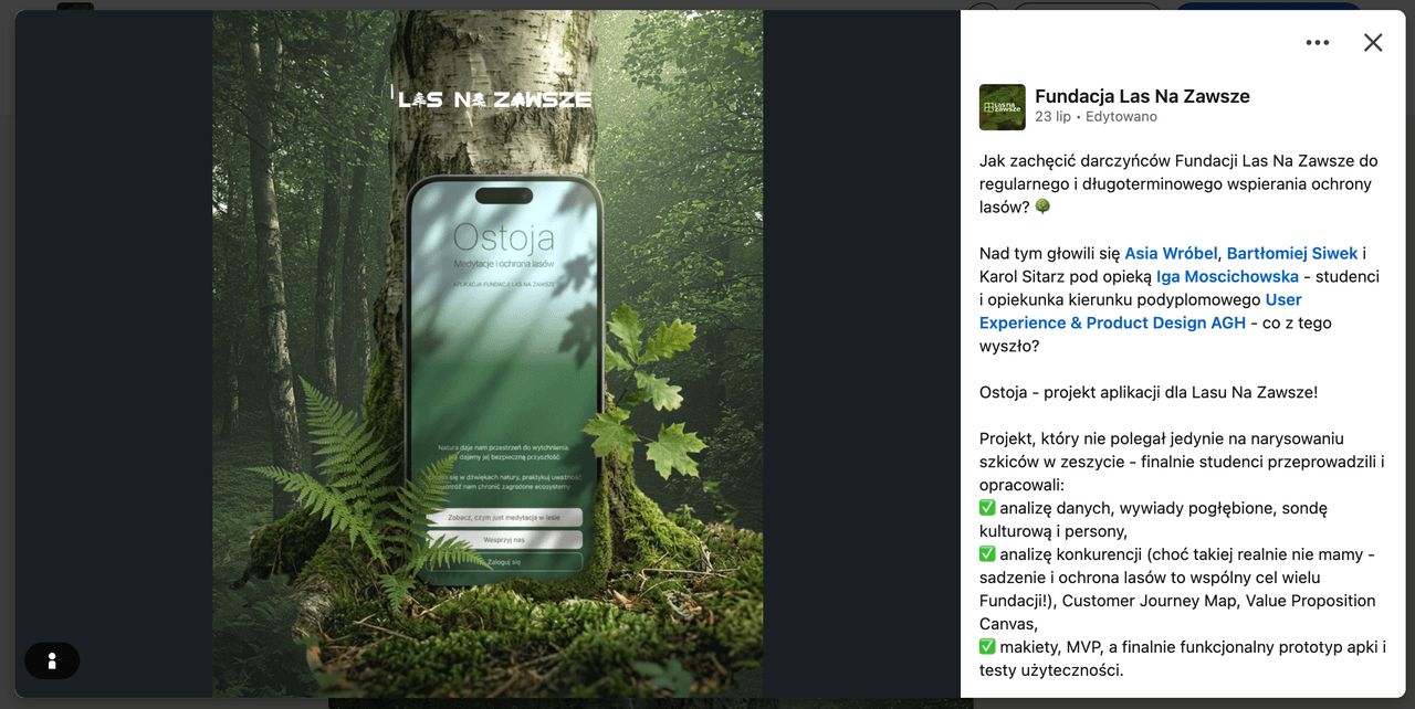 Post from the foundation's profile presenting the Ostoja app