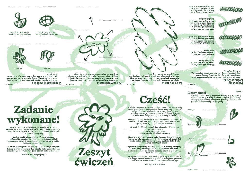 Unfolded paper zine with five daily tasks