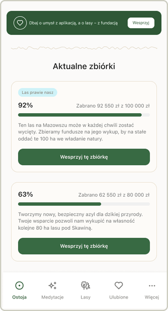 Screen with a small support banner above a list of active campaigns